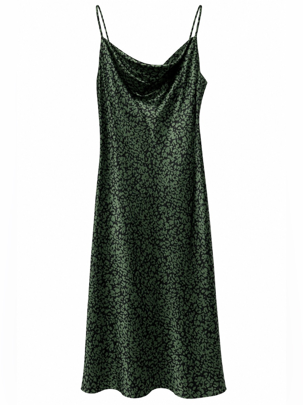 Emma & Michele Green Satin Cowl Neck Slip Dress